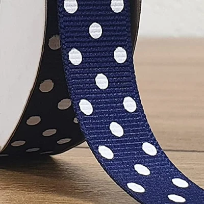 Image of Spotty Grosgrain Ribbon 15mm Decorative Polka Dot Strip Bow Gift Trim Cut Per 1m (Navy)