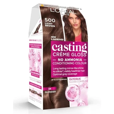 Image of L&#039;Oreal Paris Ammonia Free Semi Permanent Hair Dye, 500 Medium Brown, Glossy Colour, Natural Looking Finish, For up to 28 Shampoos, Casting Crème Gloss, 1 Application