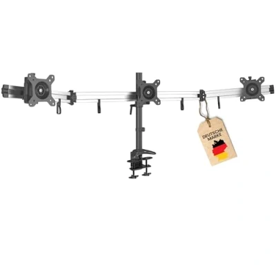 Image of HFTEK Triple 3 monitor desk mount stand holder bracket control center for screen 15&quot; to 27&quot; inches with VESA 75/100 (MP230C L)