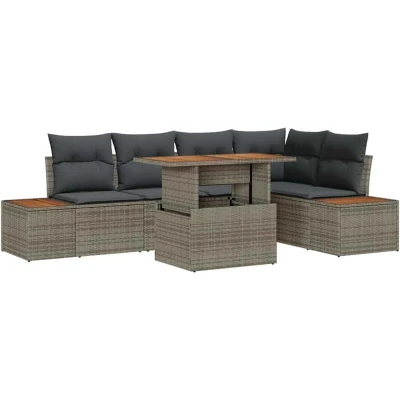 Image of vidaXL 6 Piece Garden Sofa Set with Cushions Grey Poly Rattan