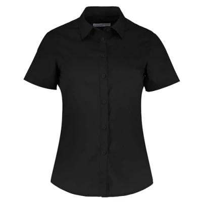 Image of Kustom Kit Womens S/S Poplin Shirt, Black, 6. KK241