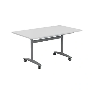 Image of Office Hippo Folding Table, Sturdy &amp; Stylish Computer Table Desk, Work For Home Office, Versatile Foldable Meeting Room or Boardroom, 5 Year Guarantee White / Silver