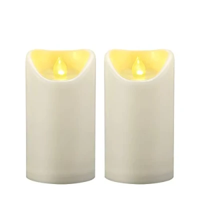 Image of 2 PCS 3&quot;x5&quot; Waterproof Outdoor Battery Operated Flameless LED Pillar Candles with Timer Flickering Plastic Resin Electric Decorative Light for Patio Lantern Decor, Halloween Christmas Party Decoration