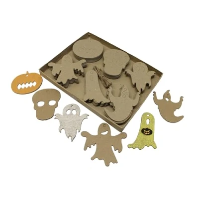 Image of Bright Ideas Halloween Decorative Cut Outs. Pack of 60 spooky Designs. Ghosts, Pumpkin and Skull for Crafts Kids. Unfinished Out Craft Ornaments. BI4007.