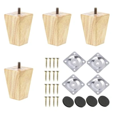 Image of TAIANJI 4Psc Wooden Furniture Feet 10cm Solid Square Legs, Feet, Table Legs with Gasket Non Slip Mat Screws for Couch Bed Armchair