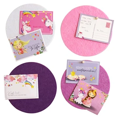 Image of Papierdrachen 4 Pin Board Boards with 6 Postcards Children&#039;s Room Decoration Made of Felt for Hanging Self Adhesive Wall Including 12 Pins Motivational Sayings Egg Unicorn Set 2