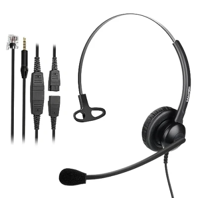 Image of MAIRDI Office Headset with RJ9 Jack for Cisco Phone, Binaural Telephone Mic Noise Cancelling Call Center Landline Deskphone, Including 3.5mm Connector Cell Phone PC Laptop