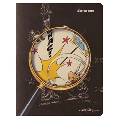 Image of Clairefontaine 813028C a Sewn Notebook Sketchbook &quot;Penciled under the magnifying glass of Asterix&quot; on black background 16x21 cm 60 pages plain ivory Sketch drawing paper 90g
