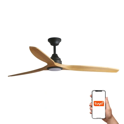 Image of Alo Large 3 Blade Matt Black, Wood with Light 2700 4000 6500K Tuya Smart System