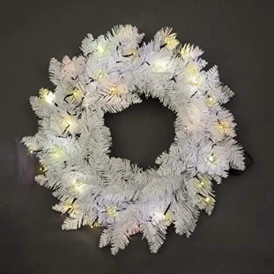 Image of SHATCHI Green/Black Imperial Pine Garland Christmas Holiday Xmas Home Office Fireplaces Stairs Decoration with Non Pre Lit (CW/WW/Multicolour, White w/Warm LEDs, 55cm Wreath
