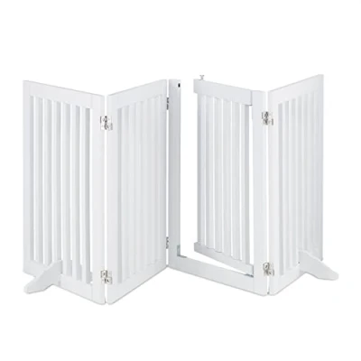 Image of Relaxdays Large Safety Gate with Door, Pets and Children, Retractable, Feet, Free Standing Barrier, 70x207cm, White, Fibreboard, 92x207cm