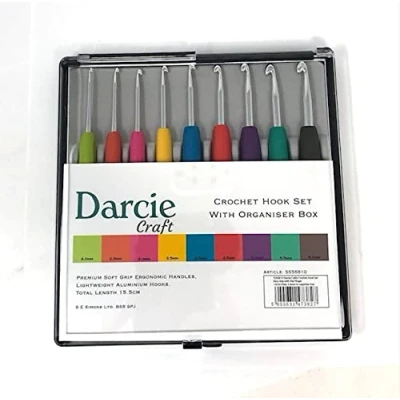 Image of SS56810 Darcie Crafts Crochet Hook Set: Easy Grip with Flat Finger: 14cm x Sizes 2 6mm in Organiser Box