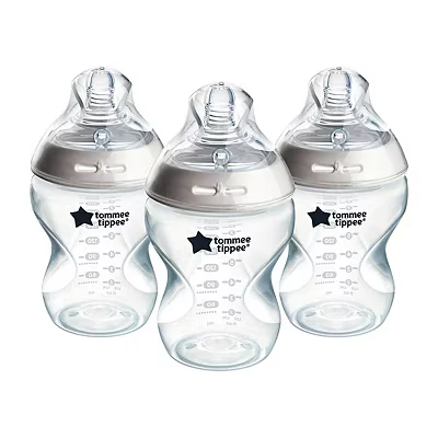 Image of Tommee Tippee Natural Start Anti Colic Baby Bottle, 260 ml, 0+ months, Slow Flow Breast Like Teat for a Latch, Valve, Self Sterilising, Pack of 3