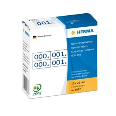 Image of HERMA Number Labels 0 999, Double, 2000 Pieces, 22 x 10 mm, Self Adhesive, Matte, Double Sequential Paper Labels, Asset Numbers in Dispenser Box, Blue Printed