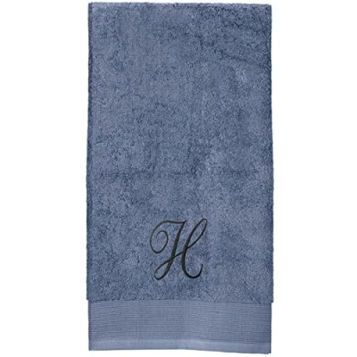 Image of HOMESCAPES Denim Blue Personalised Bath Towel 700 GSM Combed 100% Egyptian Cotton 70 x 130 cm