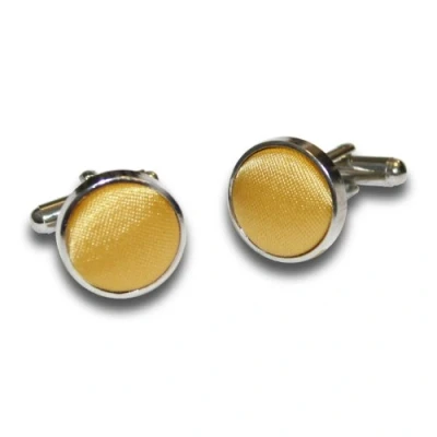 Image of DQT Men Plain Satin Fabric Inlay Wedding Cufflinks Gold