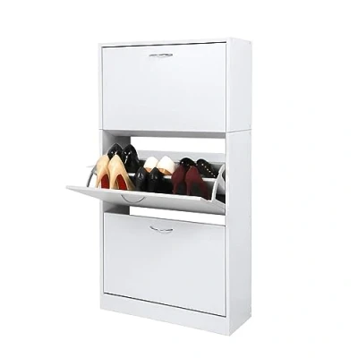 Image of Meerveil Shoe Racks, 3 Drawer Cabinet Cupboard Storage Organizer for Living Room Hallway Cloakroom Entryway, White, 63 x 24 120cm