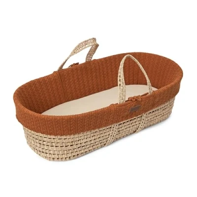Image of The Little Green Sheep Knitted Moses Basket &amp; Mattress, Cotton, Terracotta