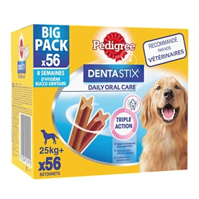 Image of PEDIGREE DENTASTIX Dental Sticks for Large Dogs +25kg 56 Chew (Set of 8 Bags 7 Treats) Oral Hygiene, Scientifically Proven, Daily Cleaning