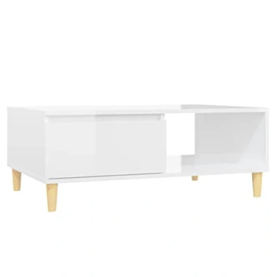 Image of vidaXL High Gloss White Engineered Wood Coffee Table, Scandinavian Style Modern Design, Living Room Side Table with Ample Storage