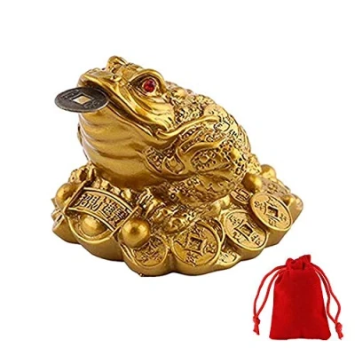 Image of WUWYOUWL Lucky Frog Coin, Feng Shui Toad Coin Money Chinese Charm for Prosperity Home Decoration Gift with A Bag