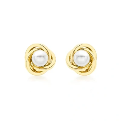 Image of Carissima Gold Women&#039;s 9ct Yellow 8mm Knot and Pearl Stud Earrings