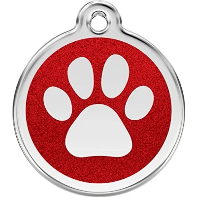 Image of Red Dingo Glitter Paw Print Dog ID Tag (Red, Large)