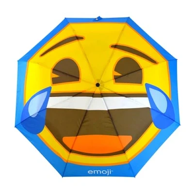Image of Emoji Unisex Adult Cry Laughing Face Automatic Open &amp; Close Compact Folding Umbrella Blue, N/A