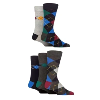 Image of SockShop Men&#039;s Patterned Bamboo Socks Bright Colourful Natural Various Designs for Everyday Wear Size 7 11 Multipack of 5 (7 11, Argyle Royal)