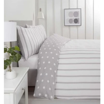 Image of Rapport Home 180 Threadcount Spots &amp; Stripes Brushed Microfibre Duvet Cover Set King Grey