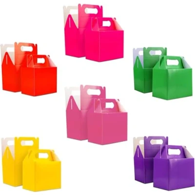 Image of SHATCHI 10Pcs Assorted Colours Cardboard Lunch Takeaway Birthday Wedding Carry Meal Food Cake Party Box Childrens Loot Bags
