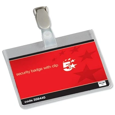 Image of 5 Star Office Name Badges Security Landscape with Plastic Clip 60x90mm (Pack 25), Transparent