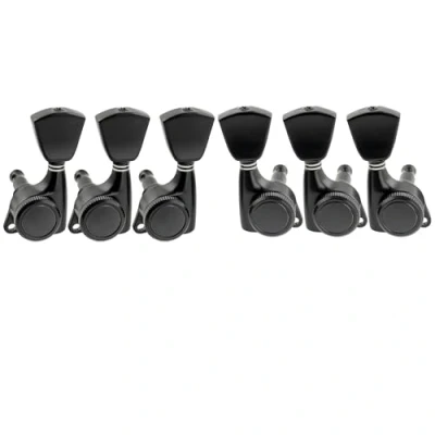 Image of Musiclily Pro 3L+3R Guitar Locking Tuners 18:1 Ratio Lock String Tuning Key Pegs Machine Heads Replacement for LP SG Style Electric Folk or Acoustic Guitar, Black with Keystone Button