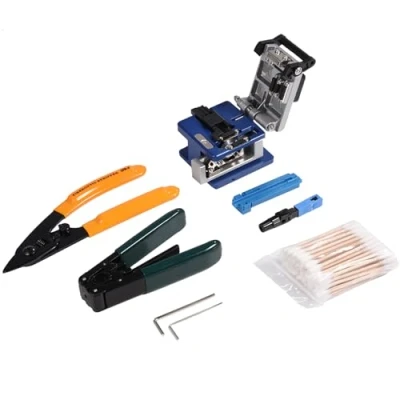 Image of FTTH Splicing Splice Fiber Optic Stripping Tool Kit with Cleaver Stripper Coating Cutting Guider
