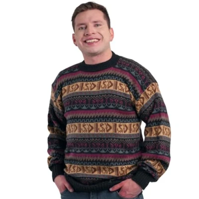 Image of Gamboa Alpaca Mens Jumper Long Sleeve Knitted Lightweight Fairisle Nordic Style Sweater Temperature Regulation White