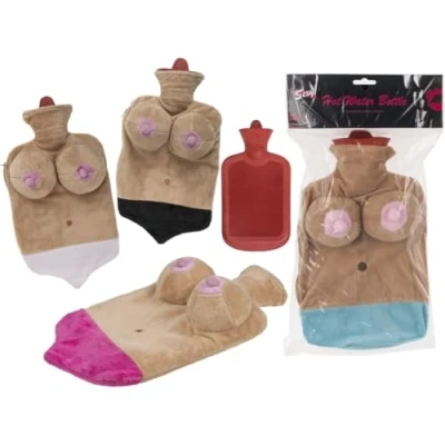 Image of LND Gifts Hot Water Bottle with Boobs, Cover UK, Funny Bottles for Adults, Christmas Men, One Supplied 4 Designs to Collect, 1.7Litre