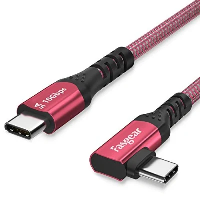 Image of Fasgear 100W USB C to Type 3.1 Gen 2 Cable 10ft, 90 Degree 5A PD with E Markger Chip 4K@60Hz Video Transfer (10Gbps) Compatible for Link,VR Headset,PC Gaming,Docking Stations (Red)