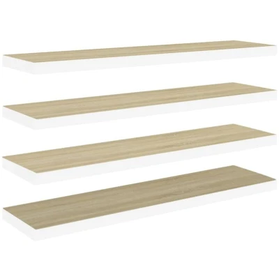 Image of vidaXL Floating Wall Shelves 4 pcs Oak and White 90x23.5x3.8 cm MDF