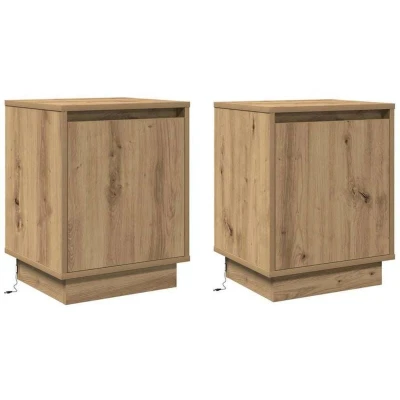 Image of vidaXL Bedside Cabinets with LED Lights 2 pcs Artisan Oak 39x34,5x50 cm
