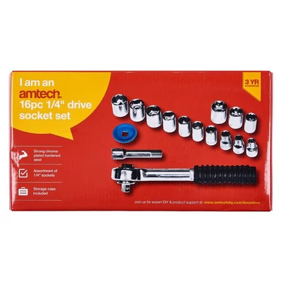 Image of Amtech I0070 16 Piece 1/4&quot; Drive Socket Set