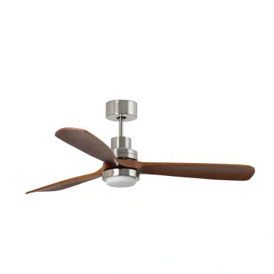 Image of Lantau XL 3 Blade Ceiling Fan Satin Nickel, Walnut with Light 3000K Wiz Smart System