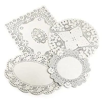 Image of lakeland 80 Assorted Cream Paper Doilies 4 Designs Circular Oval &amp; Rectangular