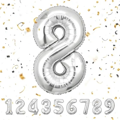 Image of Number Balloons 8,Sliver 8 for Birhtday Party Decoration,40 Inch Giant Helium Foil Boys Girls 8th Birthday Decor Anniversary Decorations Supplies