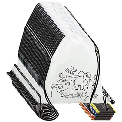 Image of Partituki Lot of 10 Children&#039;s Backpacks to Color. Includes Colored Crayons. Ideal for Birthday Party Gifts, Communions...