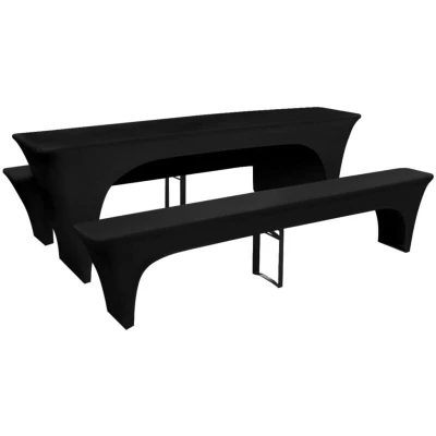 Image of vidaXL 3 Slipcovers for Beer Table and Benches Stretch Black 220 x 70 80 cm