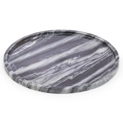 Image of EHC Natural Marble, Bathroom Vanity Tray, Tray Bathroom, Decorative Candle Countertop Sink Storage Organiser for Cosmetic, Perfume, Home Decor Round, Grey, 26 x 1 cm