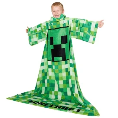 Image of Minecraft Wearable Blanket for Kids and Teenagers One Size with Sleeves Cosy Lounge Wear Gifts Boys (Green)