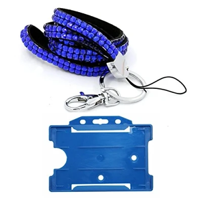 Image of Customcard ltd® Bling Diamante Rhinestone Blue Lanyards and a Open Face ID Card Holder