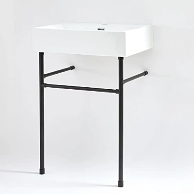 Image of Milano Elswick Modern White Ceramic 1 Tap Hole Bathroom Basin Sink and Black Washstand 600mm x 420mm