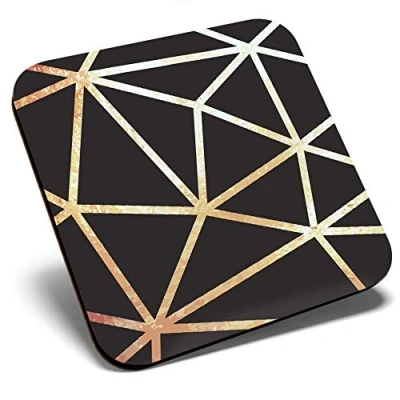 Image of Great Single Coaster Square Black &amp; Gold Abstract Art Deco Glossy Quality Coasters Tabletop Protection for Any Table Type #21228
